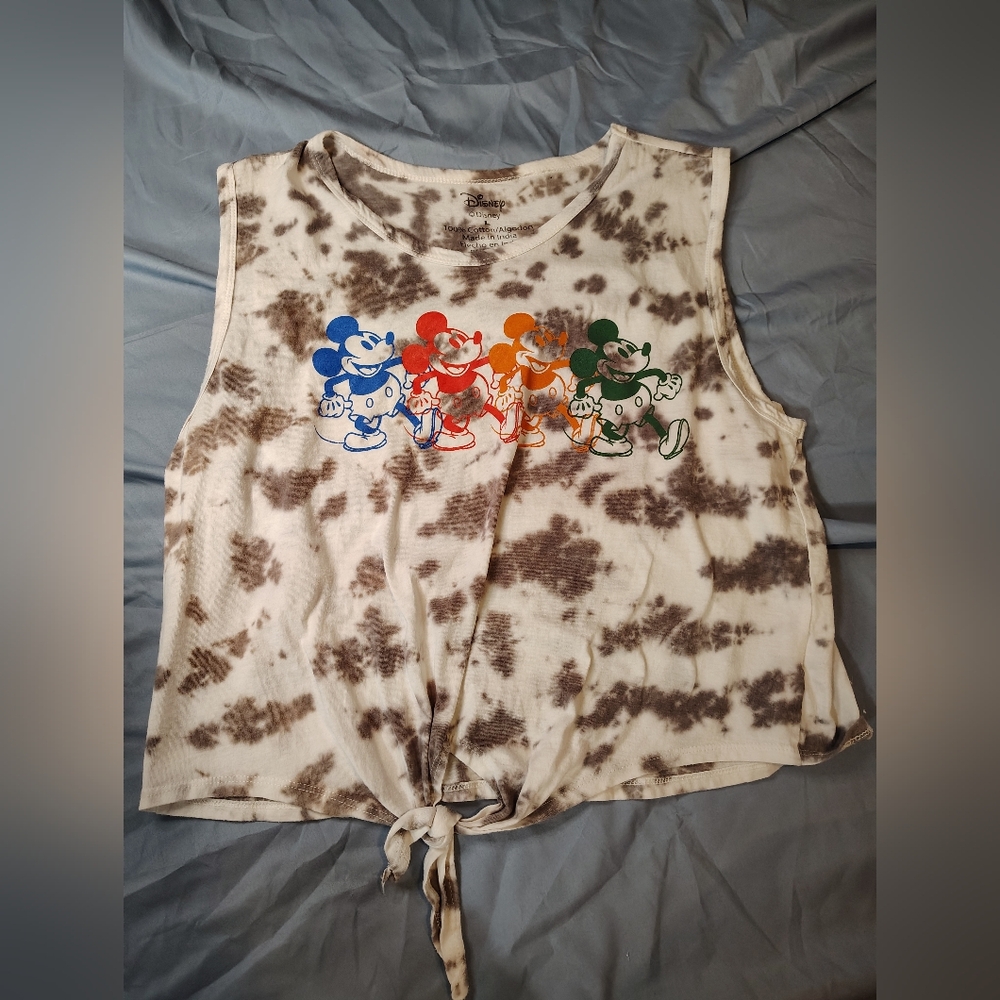 Disney Tie-Front Muscle Tank with Blue Red Orange Green Mickeys Size Large